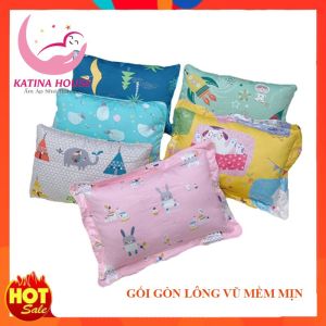 Gối trẻ em Katina House 30x45cm gòn lông vũ êm ái vải Cotton satin hàn quốc giúp gối êm mềm mát