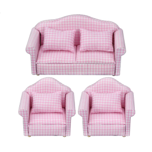 Soft Fabric Miniature Sofa Set With Cushions For 1/12 Doll House Accessories Living Room Scene Display Decoration