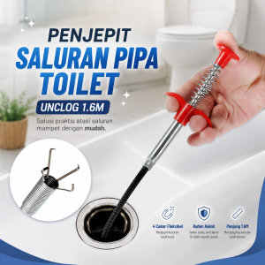 Kawat Jepit Kotoran 1.6m Meter Penjepit Pembersih Pipa Saluran Wastafel Toilet Mampet Sewer Pipe Unclog USS63