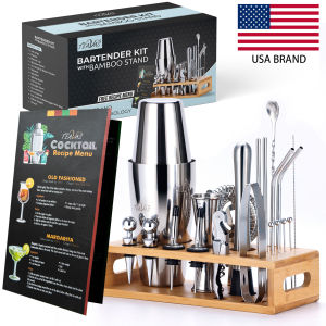 TEAVAS 25 pieces professional mixology bartender Kit with cocktail shaker & Japanese jigger - cocktail mixer shaker set with professional barware & bartender tools - rust resistant stainless steel