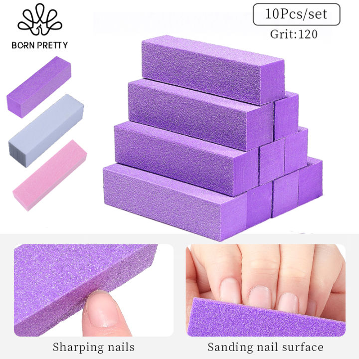 BORN PRETTY 10Pcs/Set Purple White Pink Nail File Buffer Block Sanding ...