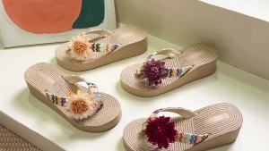 [Free Shipping] New Summer Style Imitation Rope Floral Flip-Flops For Women Thick-Soled Wedge Heel Casual Beach Sandals For Outdoor Wear