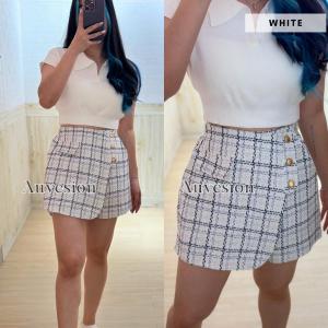4964 Winter Tweed Gold Skort Wanita Import Rok Celana Korea Highwaist