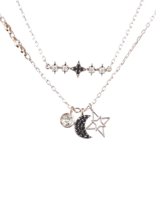 SWAROVSKI Luxury Symbolic Necklace Set (2) Moon and Star Black Diamond Pendant Necklace S925 Sterling Silver Womens Fashion Necklace
