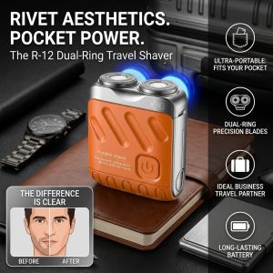 Rotating Dual Head Electric Shaver Portable Magnetic Travel Kit Mens Cordless Rechargeable Shaver Grooming Set