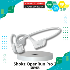 Shokz OpenRun Pro 2 SILVER Bone Conduction Headphones - Open-Ear Wireless Sports Earphones with DualPitch Deep Bass USB-C Charging & IP55 Sweatproof