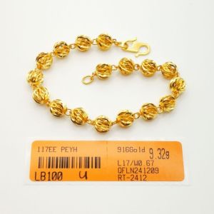Rantai Tangan Bola-Bola 9.32g 9.45g Emas 916 Yon Hing