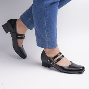 SIZE 41 42 43 44 45 Sepatu Wanita Formal Jumbo - Pantofel Sekolah Paskibra Guru Hitam dop Hak 3cm