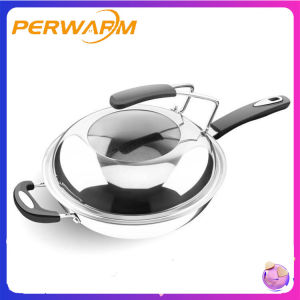 32cm 304 Stainless Steel Nonstick Wok Frying Pan with Glass Lid Induction Cookware Set