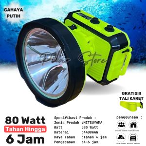 Senter kepala Selam Merek Mitsuyama MS-239K 80Watt | Headlamp Diving Cahaya Putih Super Terang Buat menyelam | PLS