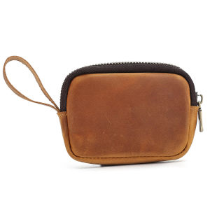 Handmade Japanese Youth Coin Bag Retro Crazy Horse Leather Coins Pouches Bluetooth Headphone Key Ring Storage Zipper Bags Pocket Money Card Holders