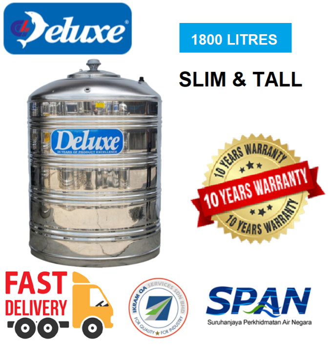 Deluxe Stainless Steel Water Tank Slim & Tall Without Stand Flat Bottom ...