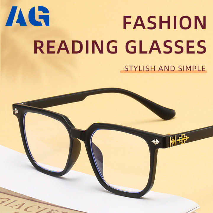 A-G Retro Leisure Black Frame Reading Glasses for Men with A Large Square  Frame Big Face Oversized Anti Radiation Eyeglasses with Graded Lens TR90