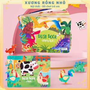 Combo 2 quyển Học liệu bóc dán tiếng anh chủ đề Nông trại Khủng long  sách bóc dán Farm dinosaur-Xương rồng nhỏ