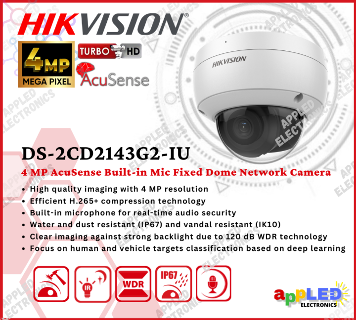 Hikvision DS-2CD2143G2-IU 4MP Acusense Audio Dome IP PoE Network ...