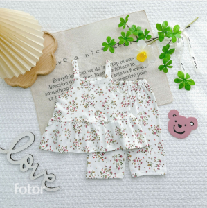 MeiiMeii Baby [Bé 7-19kg] Bộ 2 dây quần lửng cotton Bozip siêu đáng yêu cho bé gái mặc đi chơi tết