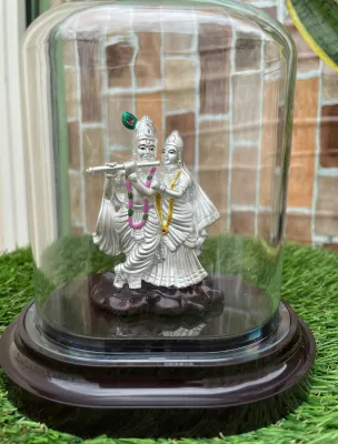 999 Pure Silver Beautiful Radha Krishna with Acrylic Base Idol/Statue/Murti for Pooja/Gift Item for Auspicious Occasion/Car Dashboard