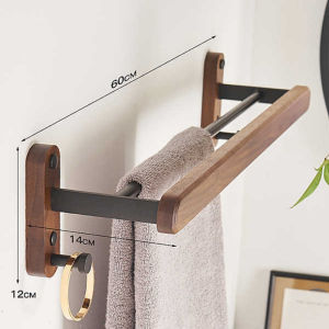 [SG Stock]Punch Free Black Walnut Bathroom Rack  Towel Rack Shampoo Rack Wall hanging Rack Bathroom Accessories Set