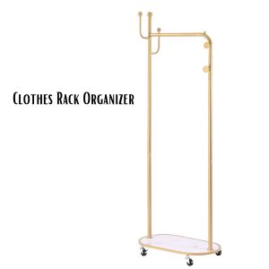 Locaupin Multipurpose Metal Clothes Storage Rack Organizer With Wheels Hanger Rack Stand For Bedroom