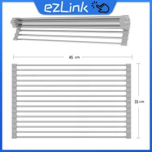 Stainless Steel Roll-up Sink Rack Bowl Holder Over Sink More Space For Kitchen Dish Drying