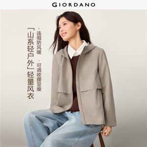 Giordano Beau Monde Women Drawstring waist hooded windbreaker Free Shipping 13376036