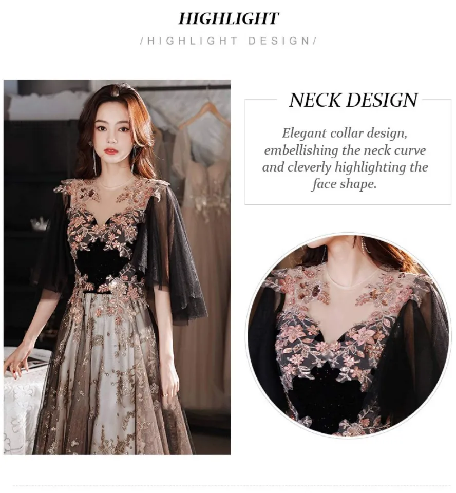 Evening Dress For Women Black Blink Blink 3D Embellishments 2025 Elegant  Formal Event High End Fairy Luxury Wedding Dinner Party Dress Ball Gown For  Bride Ninang Wedding | Lazada PH