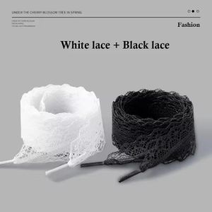 2Pairs Ballet Style Hollow-out Lace Solid Color Shoelace Ruffle Lace Elastic Shoelace Women for Canvas Sneakers Casual Shoes