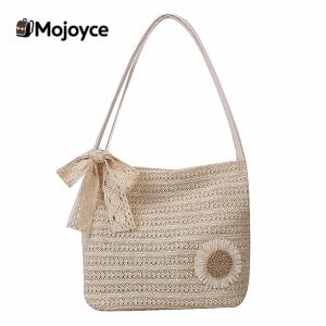 Women Straw Woven Tote Handbag Large Capacity Underarm Purse Female Top Handle Bag for Travel Shopping Daily Use