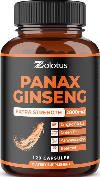 Korean Red Panax Ginseng + Ginkgo Biloba, 2800mg Highest Potency with Ashwagandha, Beetroot, Green Tea Extract, Boost Energy, Mood, Focused Strength, Enhanced Stamina Performance., 120 Capsules