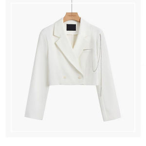 Áo Khoác Vest Màu Trắng Áo Thường Ngày Cá Tính Cạp Cao Mới Mùa Thu Cho Nữ
