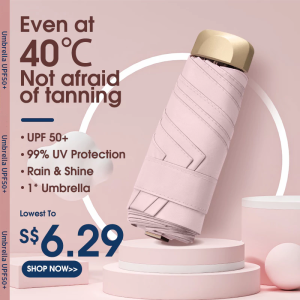 【SG SELLER】 Mini 5-Fold Folding Umbrella UV Protection Sun Rain Dual Use Compact Travel Portable Umbrella for Women