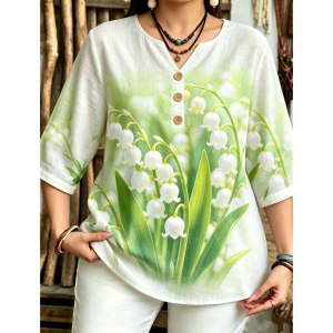 Floral Blouse Shirt Women V Neck Hawaiian Casual Clothing Plus Size Button Down Tops Outdoor Outfit Womens Clothing