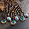 VBNFH Women Men Jewelry Nepal Buddhist Fish Pendant Wood Beads Long Necklace Necklace. 