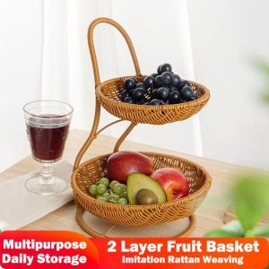 CHUAN 2/3 Layers Fruit Basket Imitation Rattan Weaving Handwoven Food Basket Storage Basket Home Kitchen