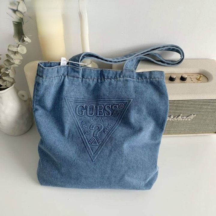 Japanese GUESS Original Denim Tote Bag Simple and Hand held for