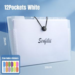 Seafilii Long File Folder Organ Bag 12Pockets Expanding Document Organizer with Labels School Office Supplies