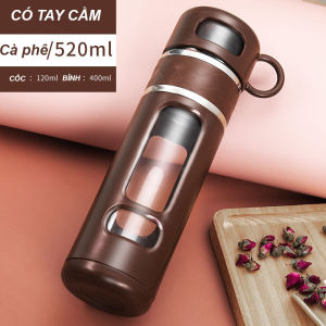 [Xả Kho] Bình trà Bình thủy tinh pha trà 2 lớp BT-08 Dung tích 520ml Bình pha trà Chai thủy tinh pha trà kèm Cốc uống trà tiện lợi