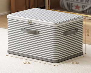 【CozyCasa】 Foldable Striped Storage Box with Lid Space-Saving Wardrobe Organiser 45L/50L
