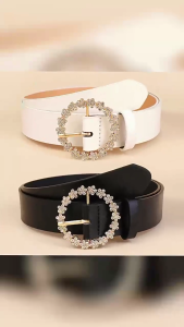 Women’s Fashion Decorative Waist Belt With Rhinestones Accent Round Clasp Flexible Sizing And Multiple Color Option