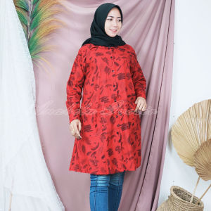 Tunik Panjang Azkia Katun Rami Motif Abstrak
