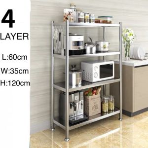New 3-Tier Stainless Steel Kitchen Organizer with Casters Space-Saving Microwave Oven Rack and Vegetable Storage Baskets