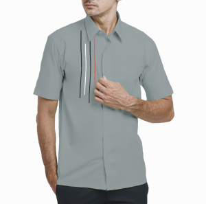 Kemeja Bordir Abu Lengan Pendek Pria Dewasa Katun Poplin Santai Baju Formal