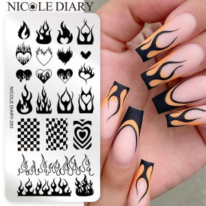 BORN PRETTY NICOLE DIARY Rectangle Nail Stamping Plates Stainless Steel Flowers Alphabet Snowflake Lines Loving Marble Lines Maple Leaf Nail Stamp Stencil