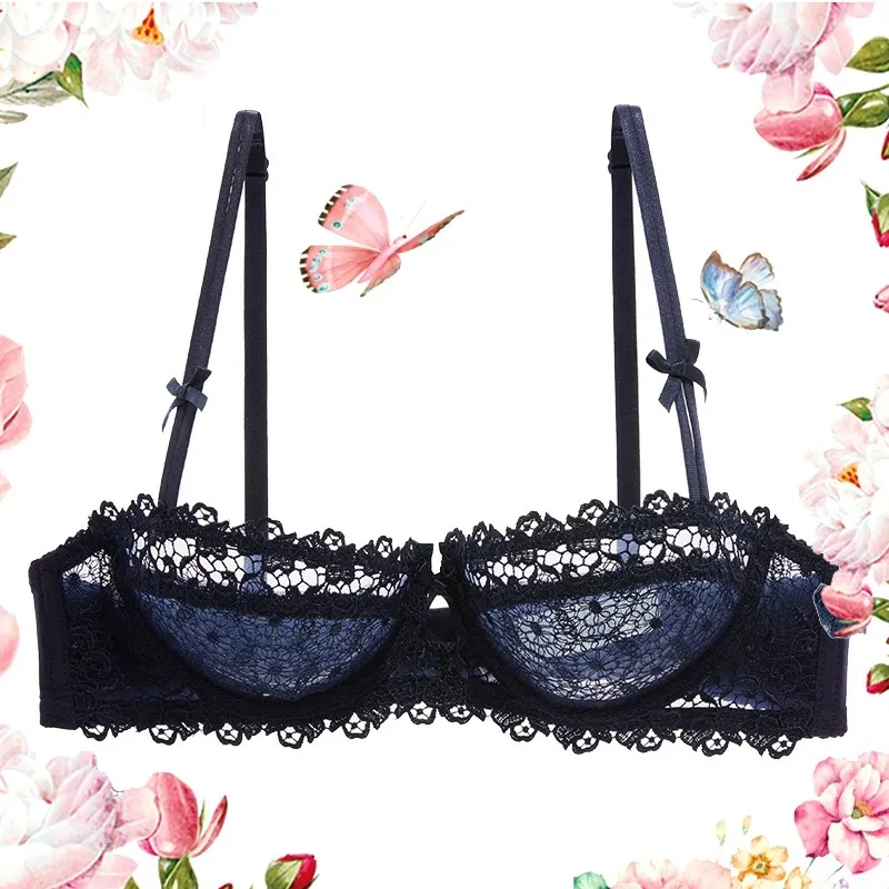 Fashion Half Cup Women Lace Transparent Bra Lingerie Floral Embroidery Ultra  Thin No Sponge Unlined Summer Breathable Sexy Underwear Top Push Up  Brassiere Plus Size C D Blue Black V831