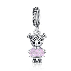 BAMOER Free Shpping New 100% 925 Sterling Silver Couple Little Girl & Boy Pendant Charm Fit Girls Charm Bracelet DIY Jewelry SCC543