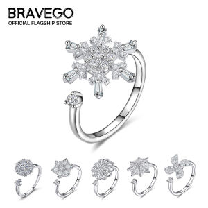 Bravego แฟชั่นสําหรับผู้หญิงแหวนดอกไม้และเพชรหมุนได้ Spinner แหวนบรรเทาความเครียดเครื่องประดับ