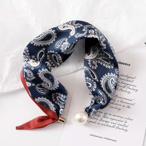 COLORF Chic Lazy Scarf Lightweight Polyester Pearl Decoration Scarf Artistic Printed Design Silk Scarf Spring Summer