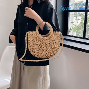 Womens Crossbody Bag with Semicircle Woven Design Lightweight Shoulder Bag for Beach and Travel Use