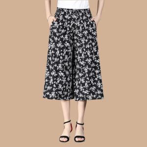 caiti022 Summer High Waist Wide Leg Pants Floral Skirt Pants Elastic Waist Thin Moms Wide Leg Pants