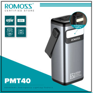 Romoss PMT40 40000mAh Power Bank 65W Fast Charging Lithium-Ion Polymer Battery 2 Input & 3 Output Portable LED Display Powerbank with Emergency Lighting Feature